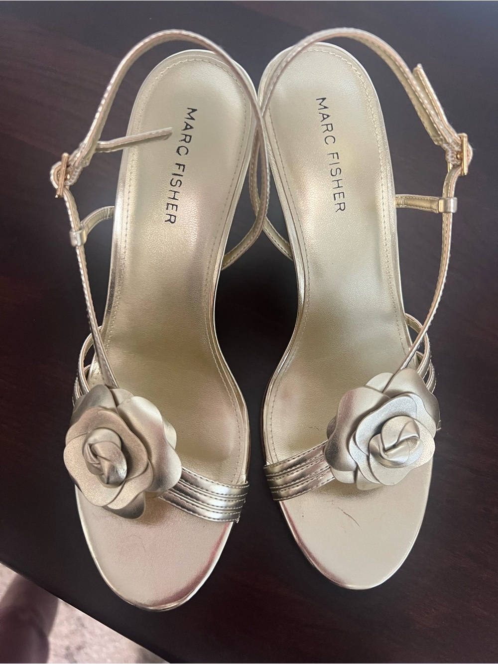 Marc Fisher Metallic Gold Floral Slingback Heels